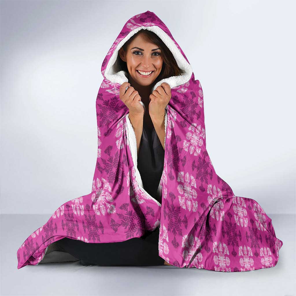 Pink Hawaiian Quilt Hooded Blanket Hawaii Pineapple Monstera Palaka Motifs LT14 - Polynesian Pride