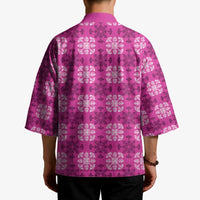 Pink Hawaiian Quilt Kimono Hawaii Pineapple Monstera Palaka Motifs - Polynesian Pride