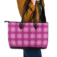 Pink Hawaiian Quilt Leather Tote Bag Hawaii Pineapple Monstera Palaka Motifs LT14 - Polynesian Pride