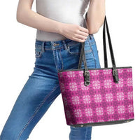 Pink Hawaiian Quilt Leather Tote Bag Hawaii Pineapple Monstera Palaka Motifs LT14 - Polynesian Pride