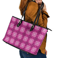 Pink Hawaiian Quilt Leather Tote Bag Hawaii Pineapple Monstera Palaka Motifs LT14 - Polynesian Pride