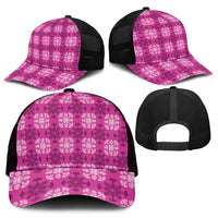 Pink Hawaiian Quilt Mesh Trucker Cap Hawaii Pineapple Monstera Palaka Motifs - Polynesian Pride
