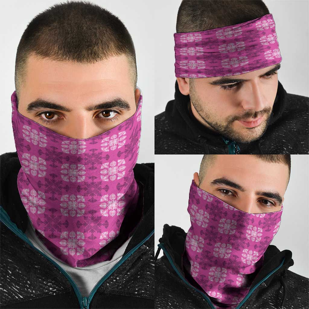 Pink Hawaiian Quilt Neck Gaiter Hawaii Pineapple Monstera Palaka Motifs LT14 - Polynesian Pride