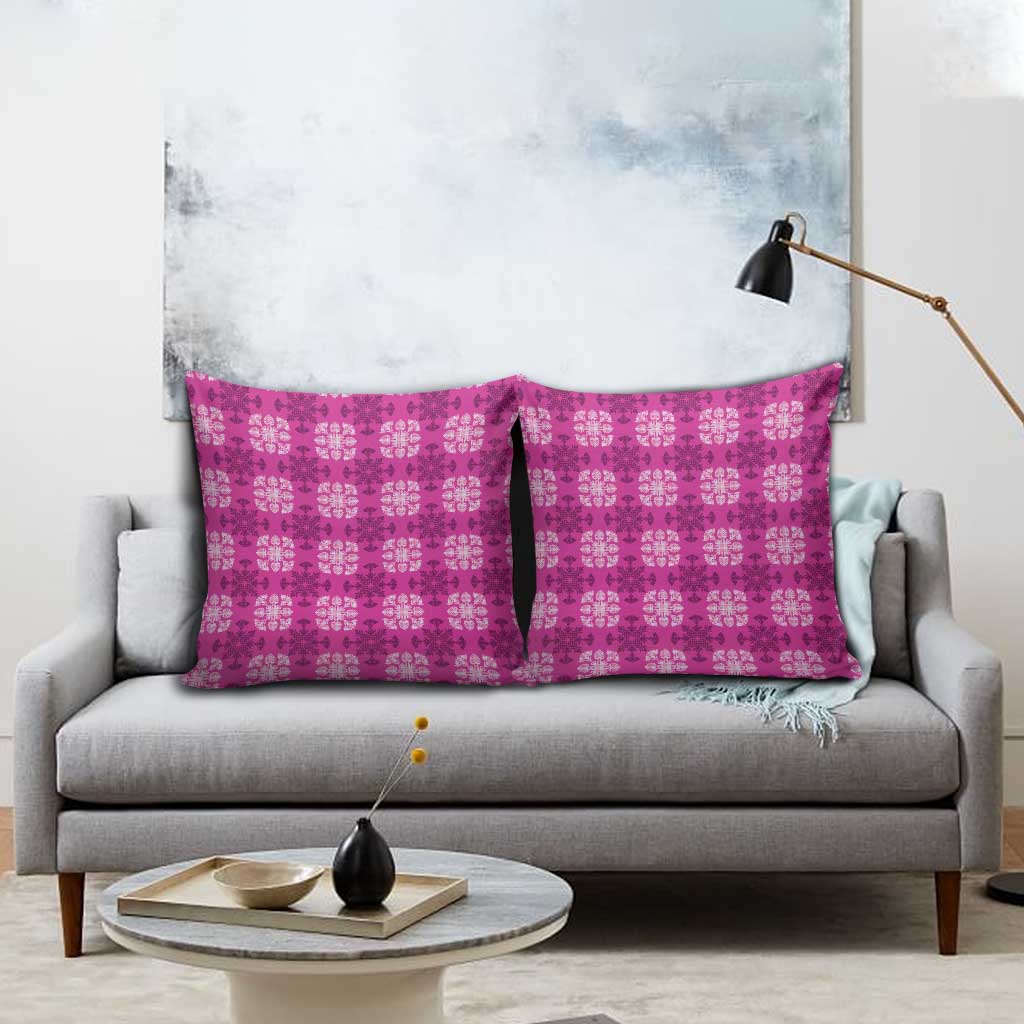Pink Hawaiian Quilt Pillow Cover Hawaii Pineapple Monstera Palaka Motifs LT14 - Polynesian Pride
