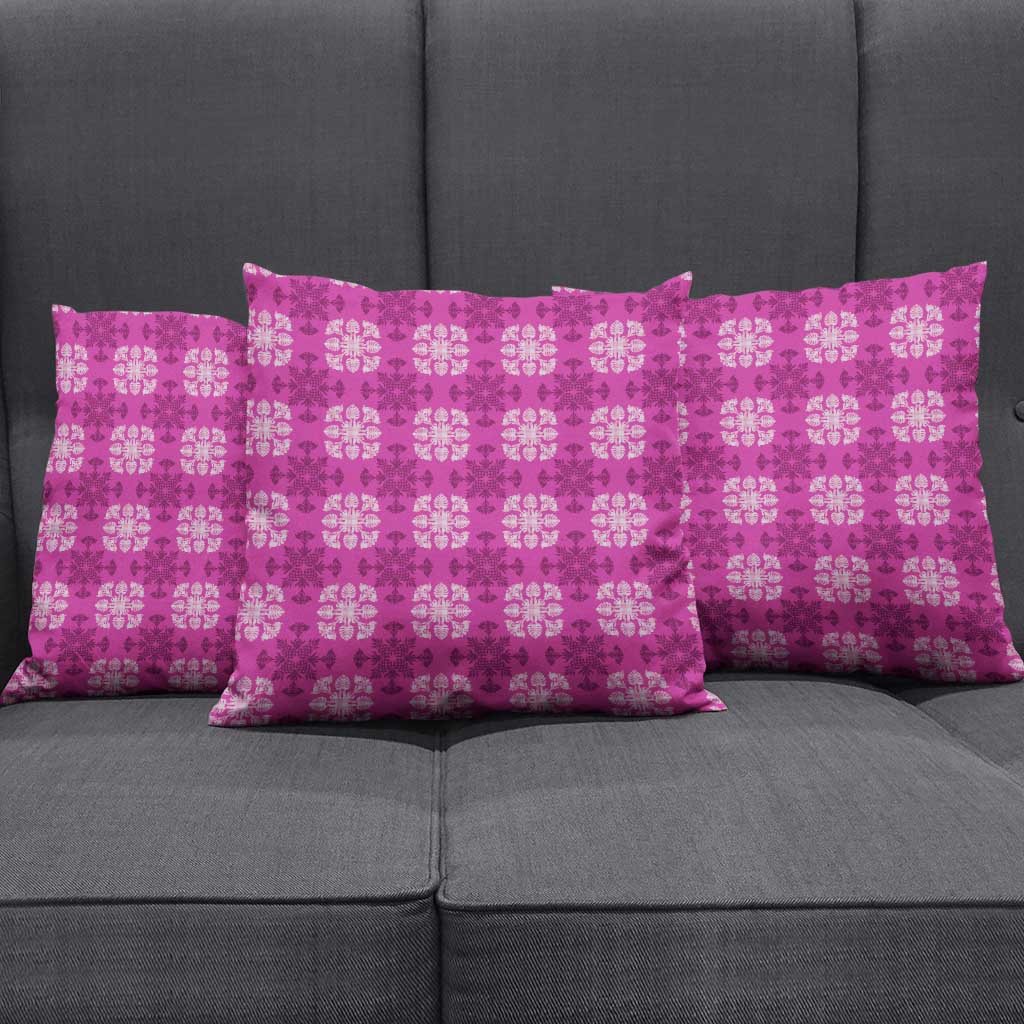Pink Hawaiian Quilt Pillow Cover Hawaii Pineapple Monstera Palaka Motifs LT14 - Polynesian Pride