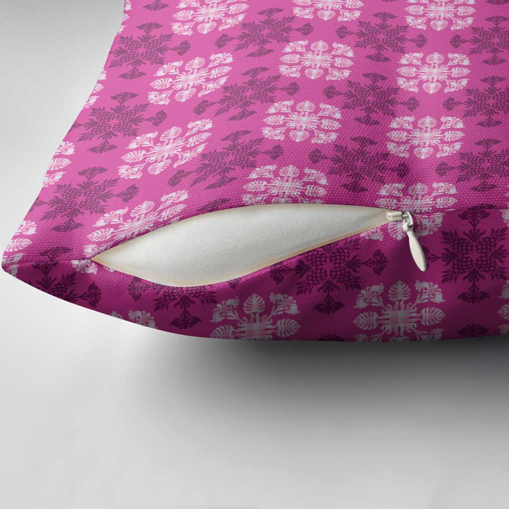 Pink Hawaiian Quilt Pillow Cover Hawaii Pineapple Monstera Palaka Motifs LT14 - Polynesian Pride
