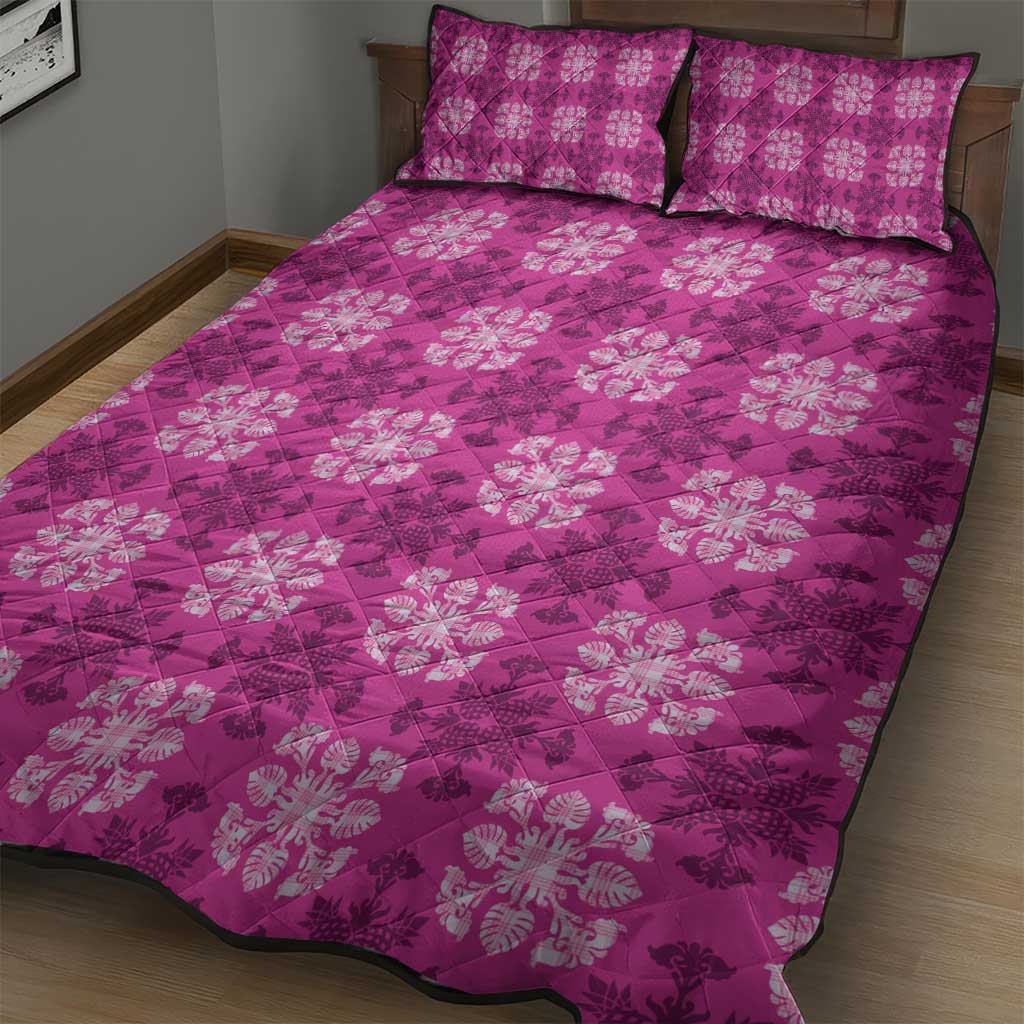 Pink Hawaiian Quilt Quilt Bed Set Hawaii Pineapple Monstera Palaka Motifs - Polynesian Pride