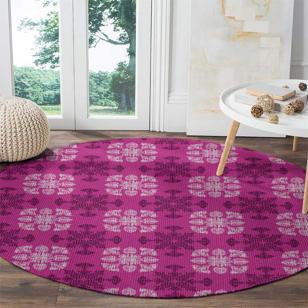 Pink Hawaiian Quilt Round Carpet Hawaii Pineapple Monstera Palaka Motifs LT14 - Polynesian Pride