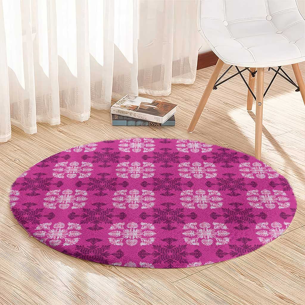 Pink Hawaiian Quilt Round Carpet Hawaii Pineapple Monstera Palaka Motifs LT14 - Polynesian Pride