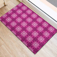 Pink Hawaiian Quilt Rubber Doormat Hawaii Pineapple Monstera Palaka Motifs - Polynesian Pride