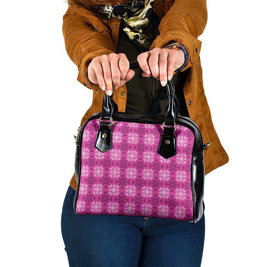 Pink Hawaiian Quilt Shoulder Handbag Hawaii Pineapple Monstera Palaka Motifs LT14 One Size Pink - Polynesian Pride