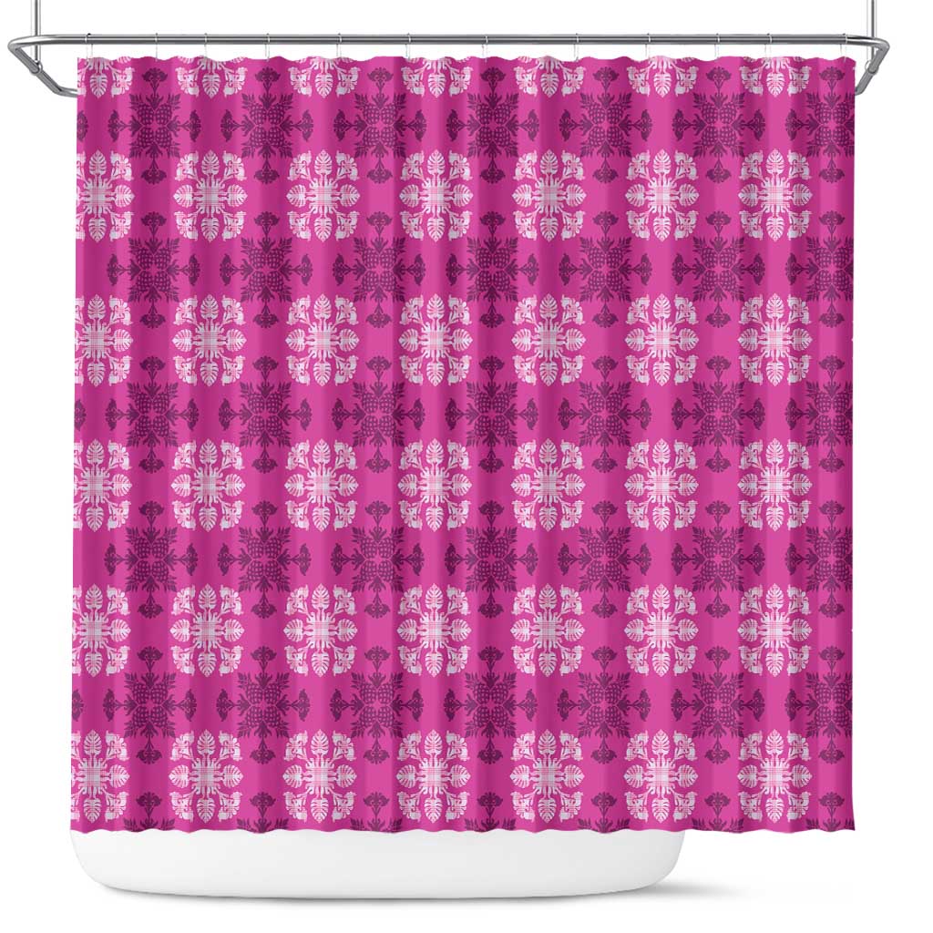 Pink Hawaiian Quilt Shower Curtain Hawaii Pineapple Monstera Palaka Motifs LT14 Pink - Polynesian Pride