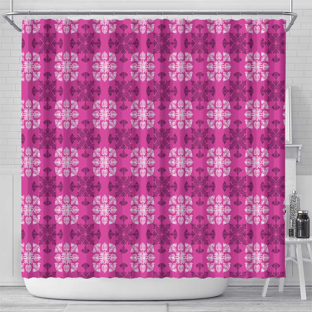 Pink Hawaiian Quilt Shower Curtain Hawaii Pineapple Monstera Palaka Motifs LT14 - Polynesian Pride