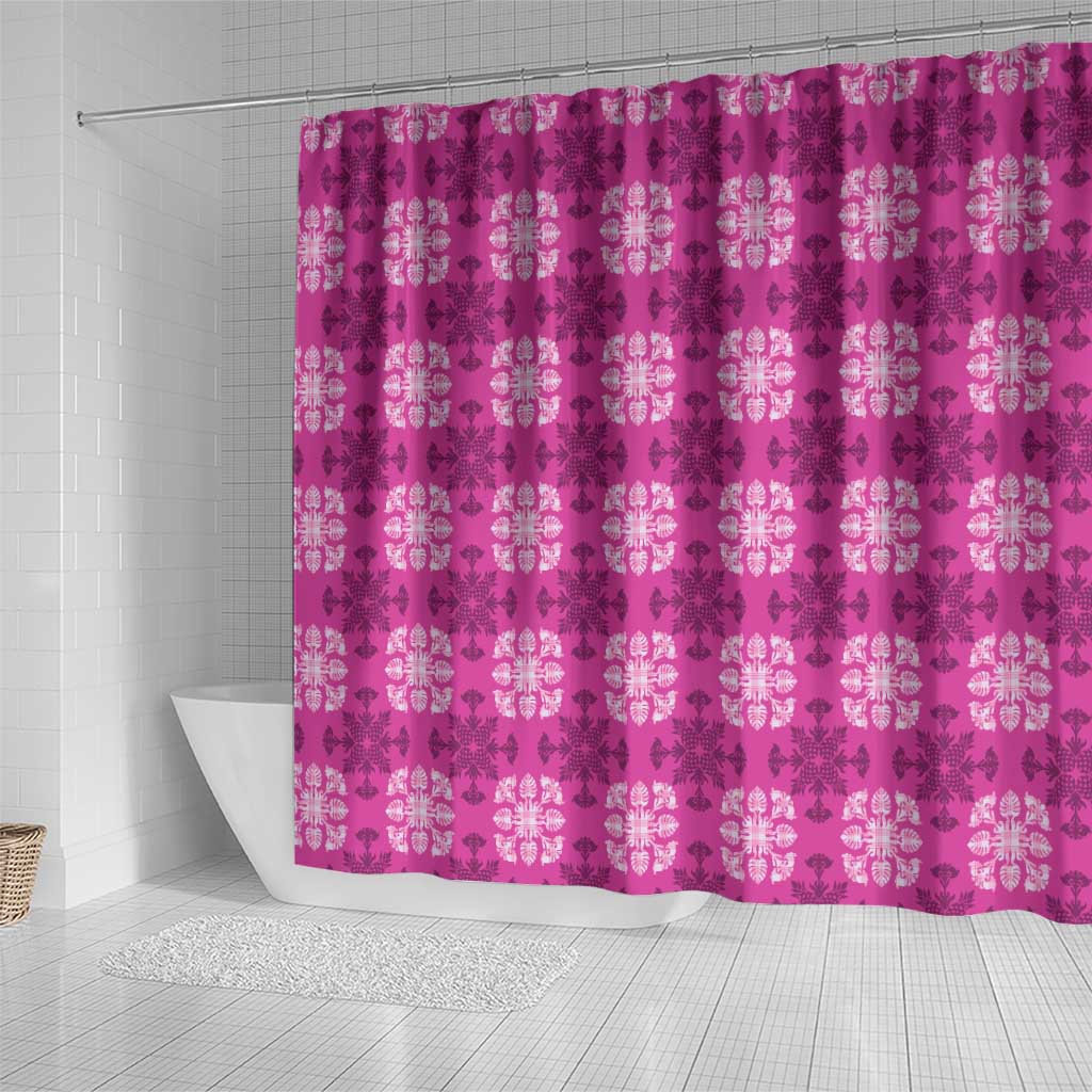 Pink Hawaiian Quilt Shower Curtain Hawaii Pineapple Monstera Palaka Motifs LT14 - Polynesian Pride