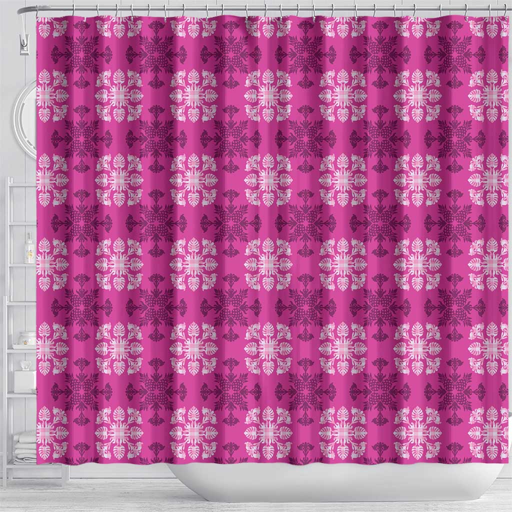 Pink Hawaiian Quilt Shower Curtain Hawaii Pineapple Monstera Palaka Motifs LT14 - Polynesian Pride