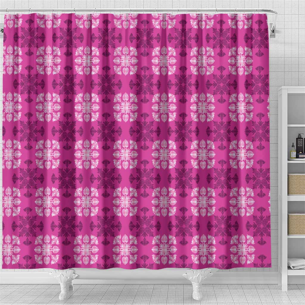 Pink Hawaiian Quilt Shower Curtain Hawaii Pineapple Monstera Palaka Motifs LT14 - Polynesian Pride