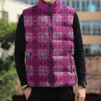 Pink Hawaiian Quilt Sleeveless Puffer Jacket Hawaii Pineapple Monstera Palaka Motifs - Polynesian Pride