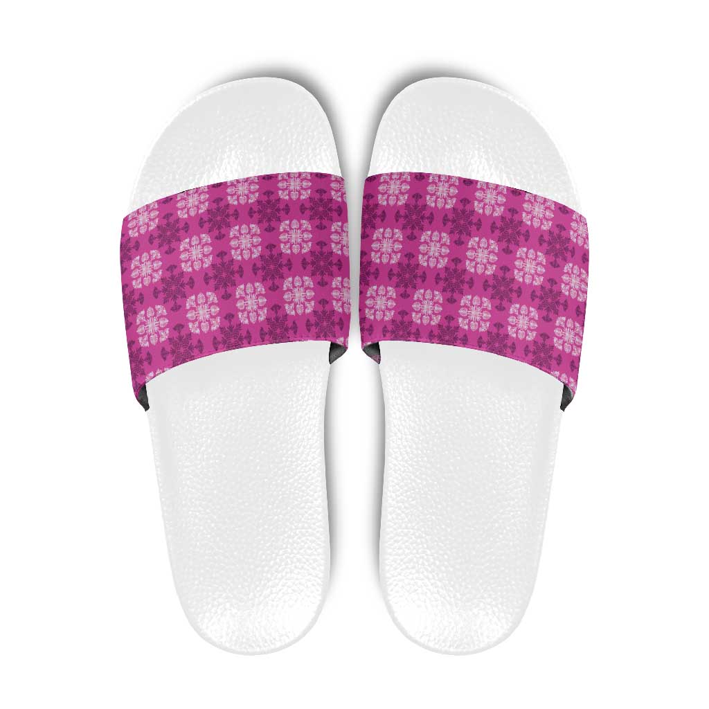 Pink Hawaiian Quilt Slide Sandals Hawaii Pineapple Monstera Palaka Motifs LT14 Pink - Polynesian Pride