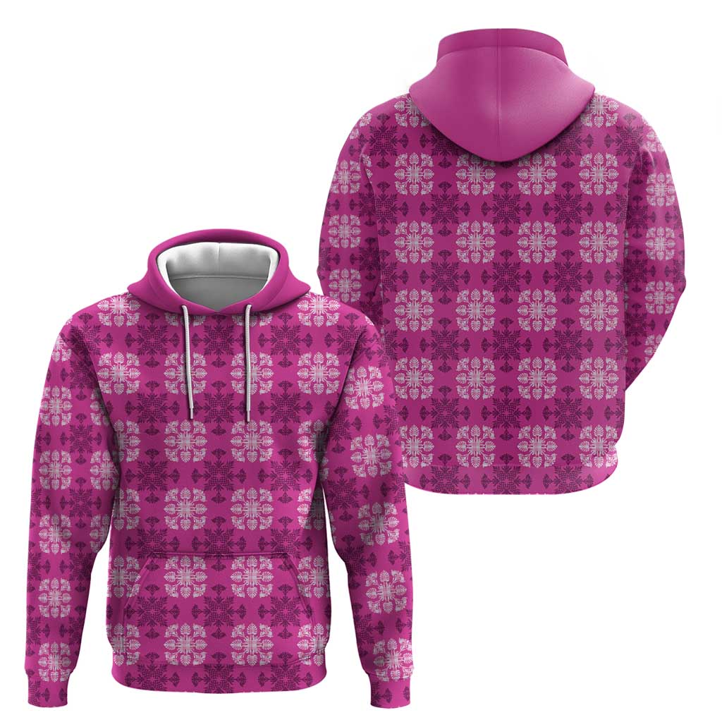 Pink Hawaiian Quilt Zip Hoodie Hawaii Pineapple Monstera Palaka Motifs LT14 - Polynesian Pride