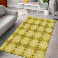Yellow Hawaiian Quilt Area Rug Hawaii Pineapple Monstera Palaka Motifs - Polynesian Pride