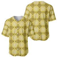 Yellow Hawaiian Quilt Baseball Jersey Hawaii Pineapple Monstera Palaka Motifs LT14 - Polynesian Pride