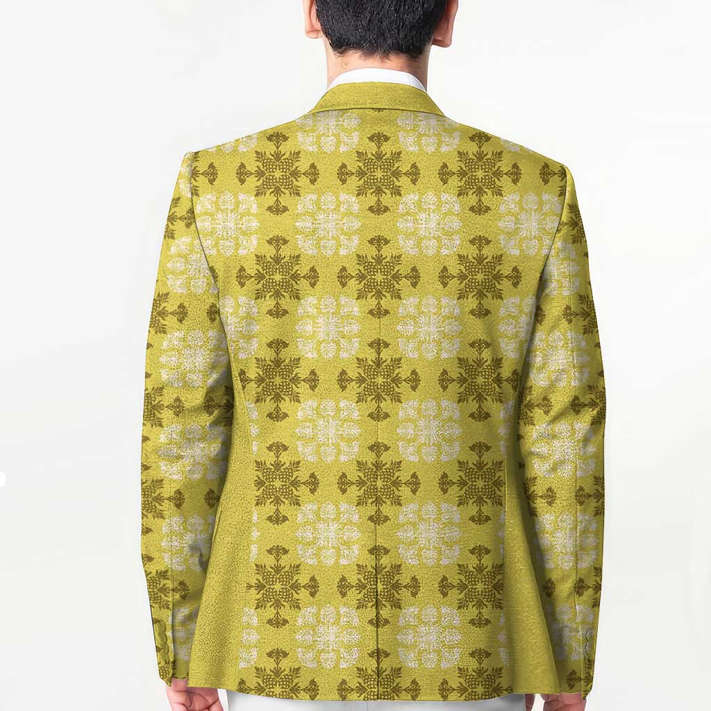 Yellow Hawaiian Quilt Blazer Hawaii Pineapple Monstera Palaka Motifs LT14 - Polynesian Pride