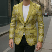 Yellow Hawaiian Quilt Blazer Hawaii Pineapple Monstera Palaka Motifs LT14 - Polynesian Pride