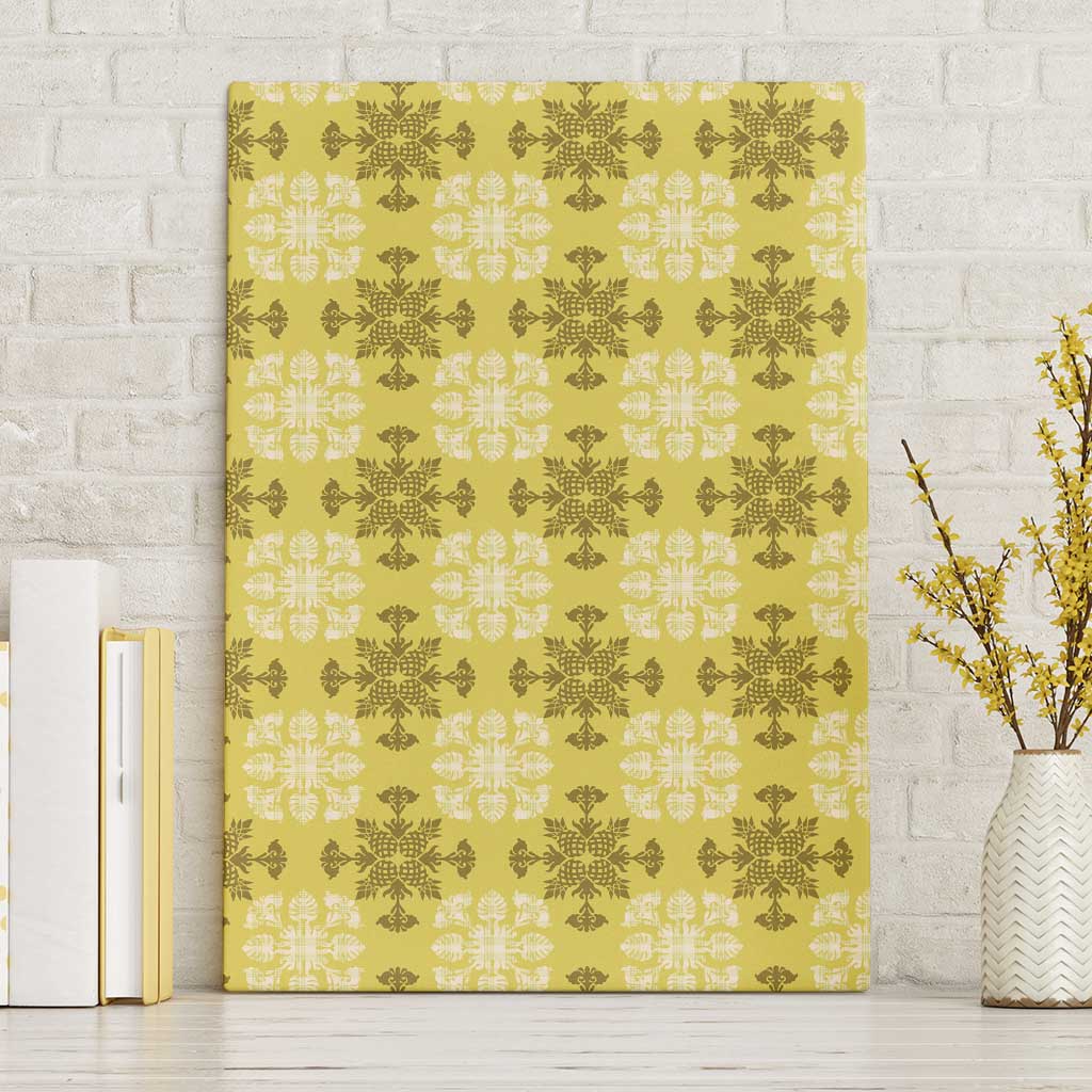 Yellow Hawaiian Quilt Canvas Wall Art Hawaii Pineapple Monstera Palaka Motifs LT14 Without Frame Yellow - Polynesian Pride