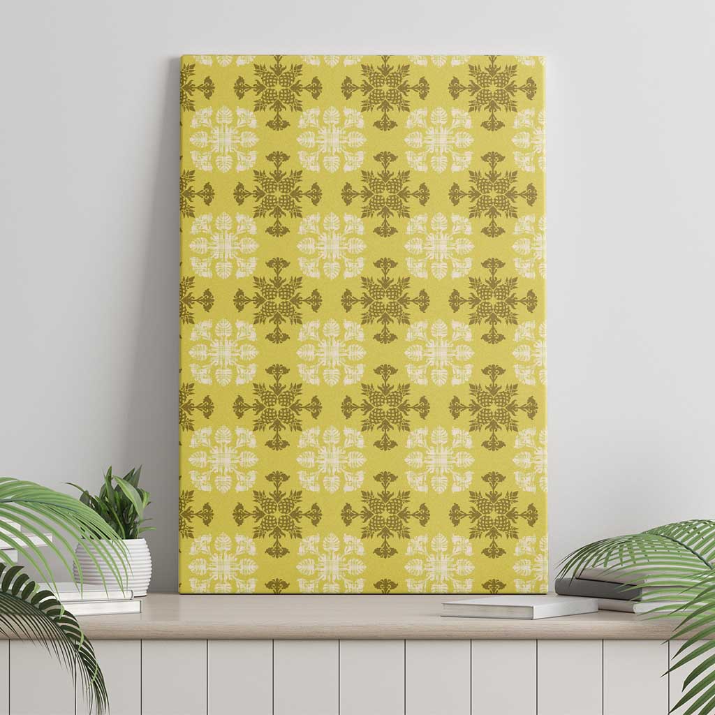 Yellow Hawaiian Quilt Canvas Wall Art Hawaii Pineapple Monstera Palaka Motifs LT14 - Polynesian Pride