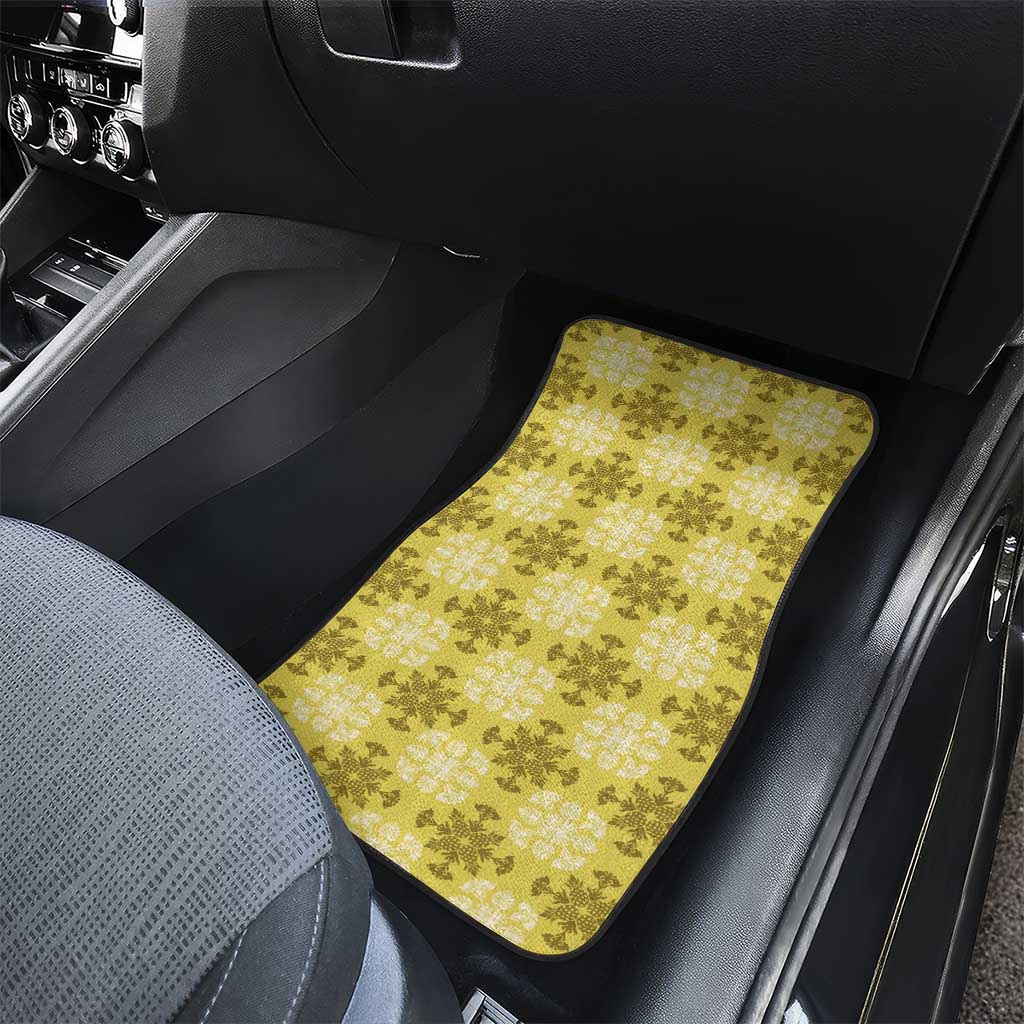 Yellow Hawaiian Quilt Car Mats Hawaii Pineapple Monstera Palaka Motifs - Polynesian Pride