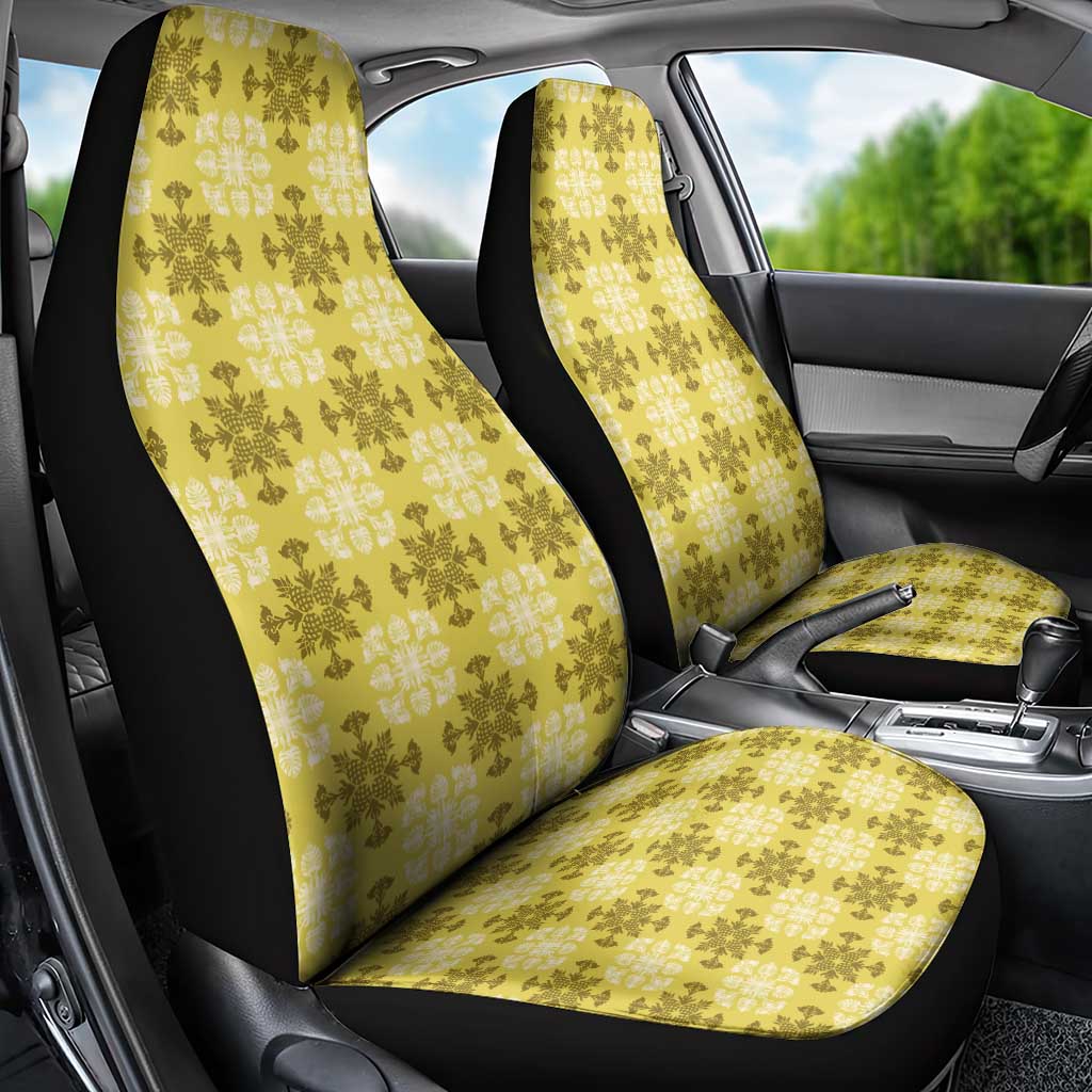 Yellow Hawaiian Quilt Car Seat Cover Hawaii Pineapple Monstera Palaka Motifs - Polynesian Pride