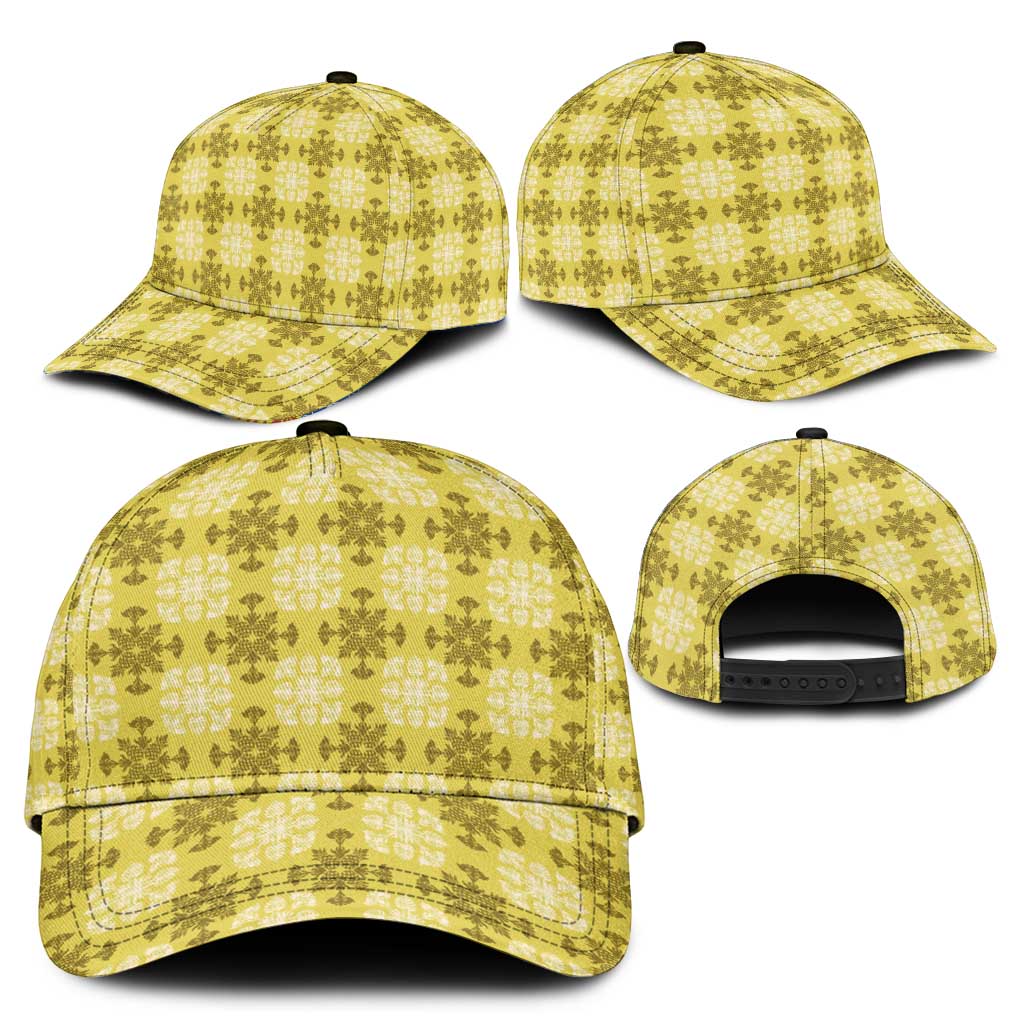 Yellow Hawaiian Quilt Classic Cap Hawaii Pineapple Monstera Palaka Motifs - Polynesian Pride