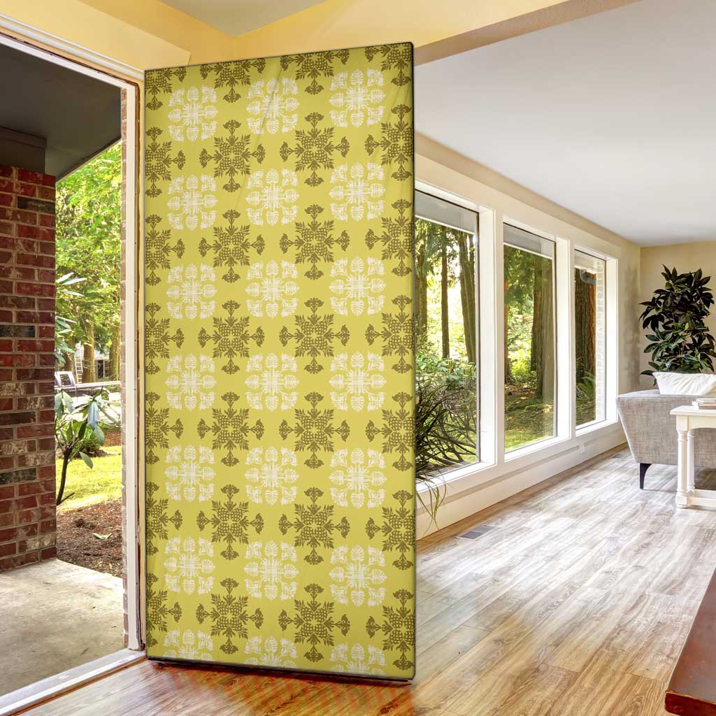 Yellow Hawaiian Quilt Door Cover Hawaii Pineapple Monstera Palaka Motifs - Polynesian Pride