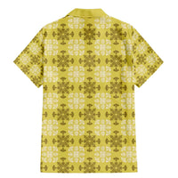 Yellow Hawaiian Quilt Family Matching Mermaid Dress and Hawaiian Shirt Hawaii Pineapple Monstera Palaka Motifs - Polynesian Pride