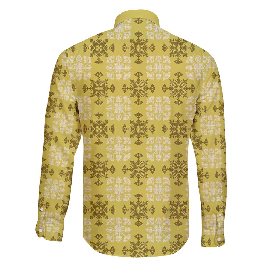 Yellow Hawaiian Quilt Family Matching Mermaid Dress and Hawaiian Shirt Hawaii Pineapple Monstera Palaka Motifs - Polynesian Pride