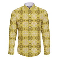 Yellow Hawaiian Quilt Family Matching Off The Shoulder Long Sleeve Dress and Hawaiian Shirt Hawaii Pineapple Monstera Palaka Motifs - Polynesian Pride