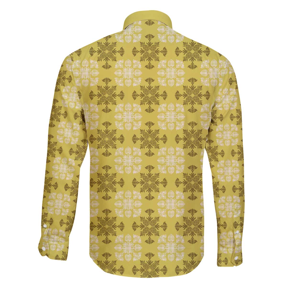 Yellow Hawaiian Quilt Family Matching Off The Shoulder Long Sleeve Dress and Hawaiian Shirt Hawaii Pineapple Monstera Palaka Motifs - Polynesian Pride