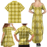 Yellow Hawaiian Quilt Family Matching Summer Maxi Dress and Hawaiian Shirt Hawaii Pineapple Monstera Palaka Motifs - Polynesian Pride