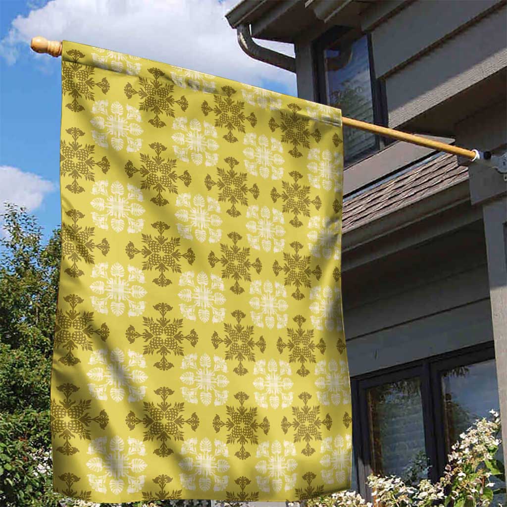 Yellow Hawaiian Quilt Garden Flag Hawaii Pineapple Monstera Palaka Motifs LT14 - Polynesian Pride