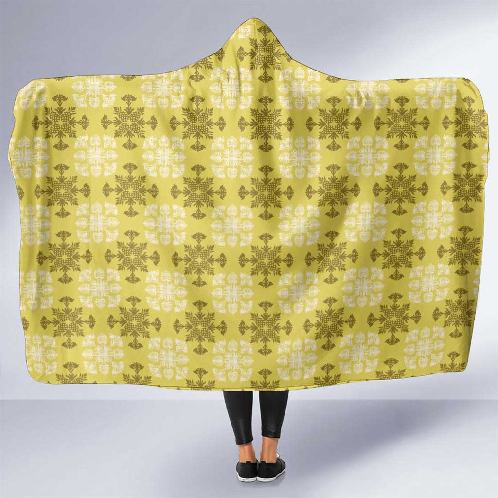 Yellow Hawaiian Quilt Hooded Blanket Hawaii Pineapple Monstera Palaka Motifs LT14 One Size Yellow - Polynesian Pride