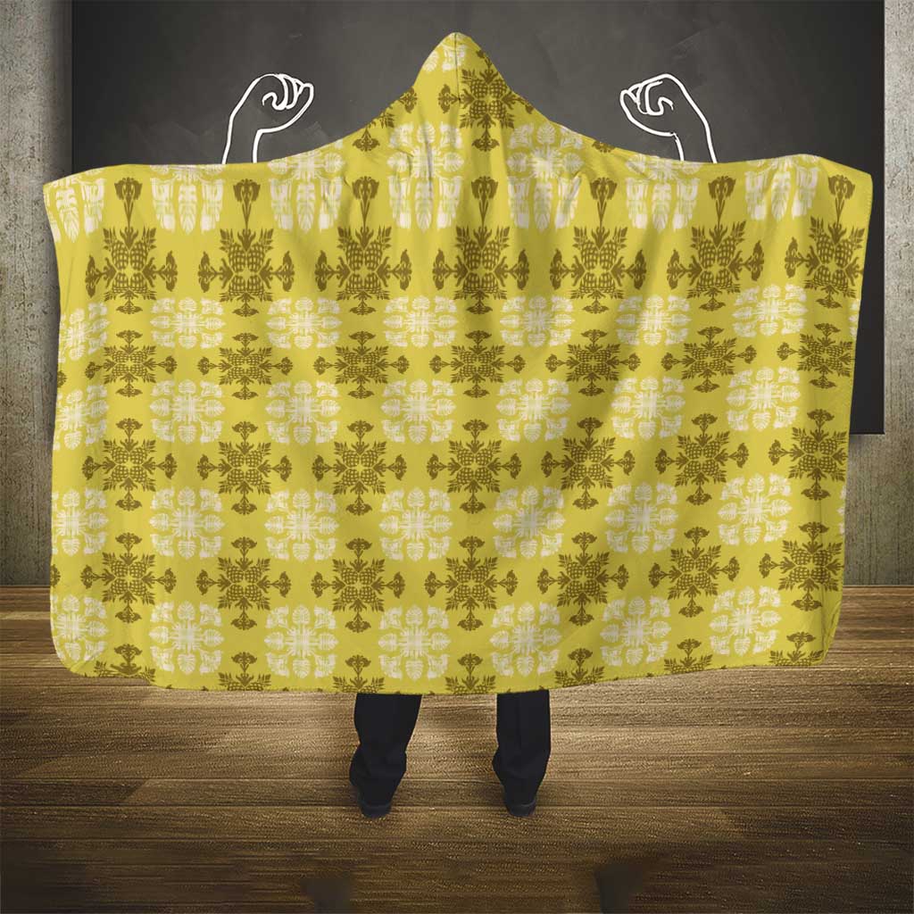 Yellow Hawaiian Quilt Hooded Blanket Hawaii Pineapple Monstera Palaka Motifs LT14 - Polynesian Pride