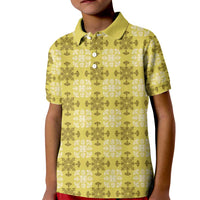 Yellow Hawaiian Quilt Kid Polo Shirt Hawaii Pineapple Monstera Palaka Motifs - Polynesian Pride