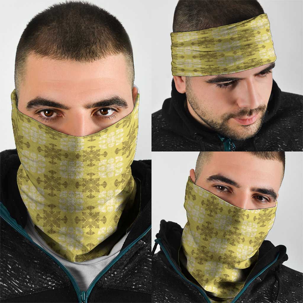 Yellow Hawaiian Quilt Neck Gaiter Hawaii Pineapple Monstera Palaka Motifs LT14 - Polynesian Pride