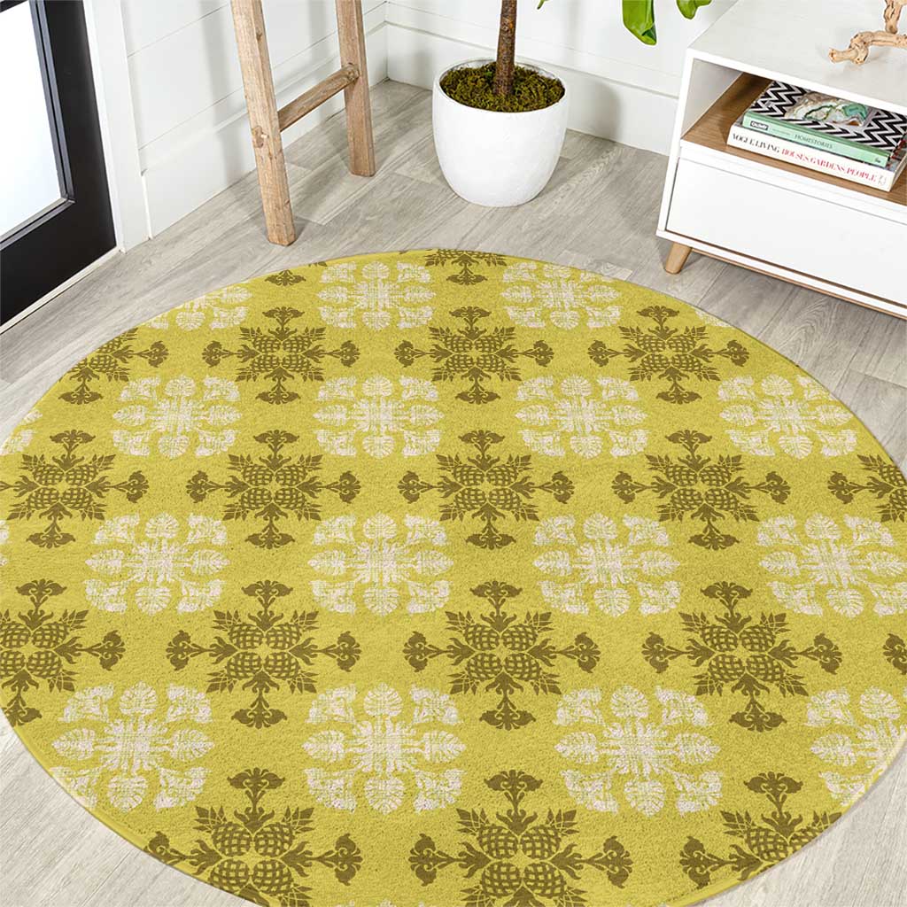Yellow Hawaiian Quilt Round Carpet Hawaii Pineapple Monstera Palaka Motifs LT14 Yellow - Polynesian Pride