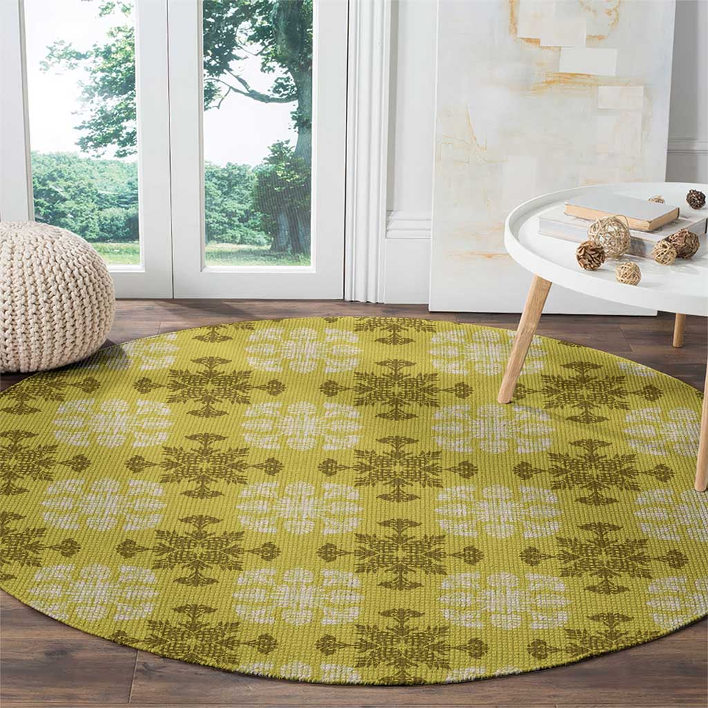 Yellow Hawaiian Quilt Round Carpet Hawaii Pineapple Monstera Palaka Motifs LT14 - Polynesian Pride
