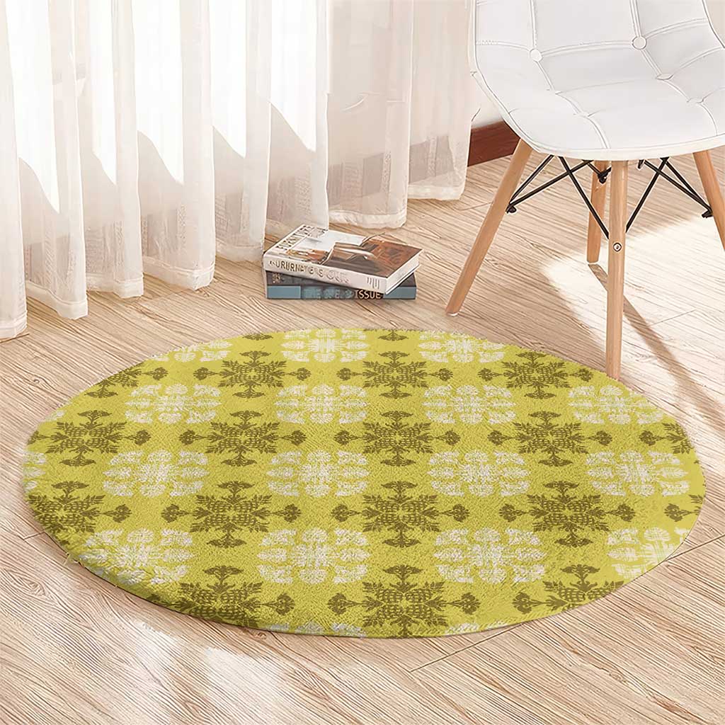 Yellow Hawaiian Quilt Round Carpet Hawaii Pineapple Monstera Palaka Motifs LT14 - Polynesian Pride