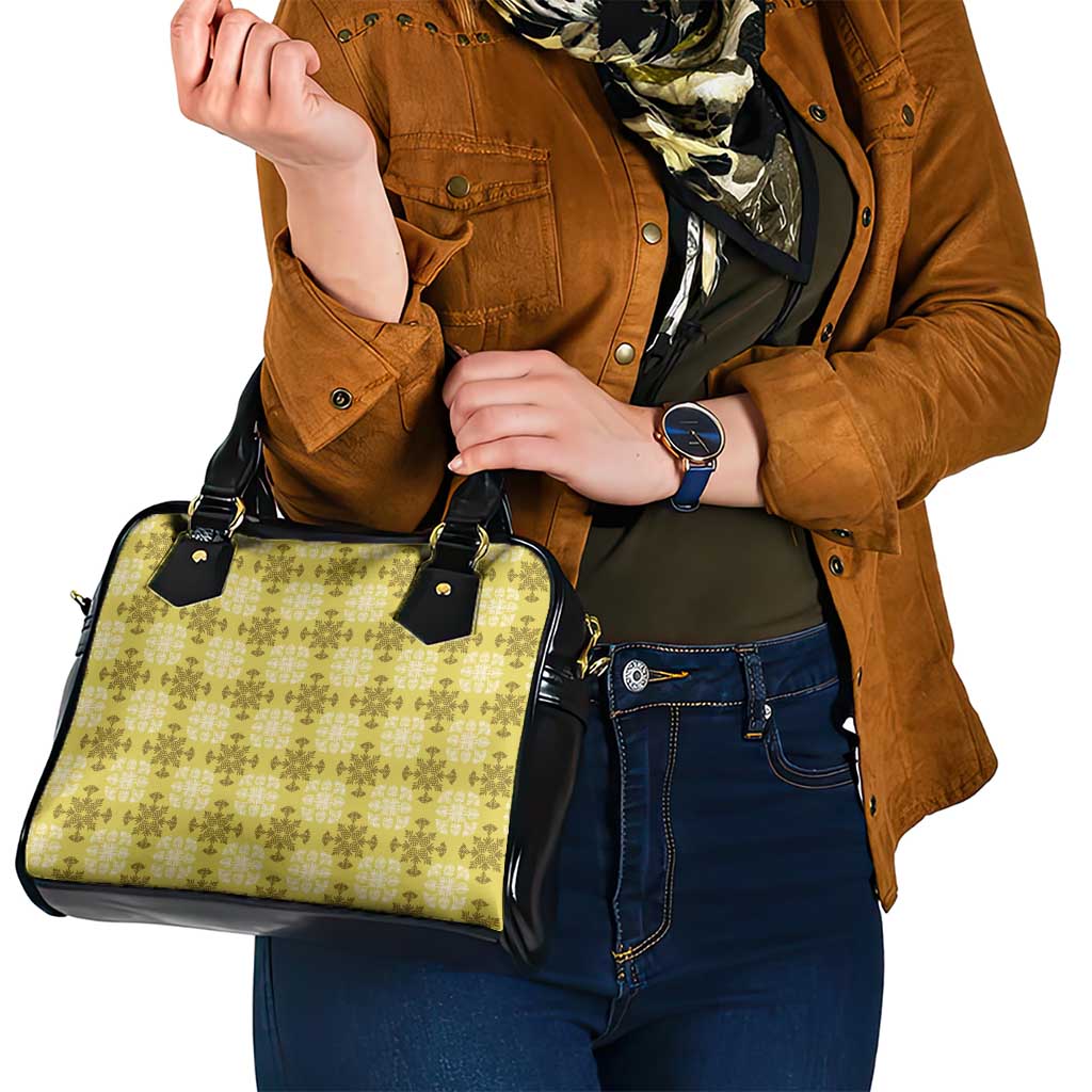 Yellow Hawaiian Quilt Shoulder Handbag Hawaii Pineapple Monstera Palaka Motifs LT14 - Polynesian Pride