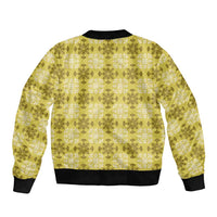 Yellow Hawaiian Quilt Sleeve Zip Bomber Jacket Hawaii Pineapple Monstera Palaka Motifs LT14 - Polynesian Pride