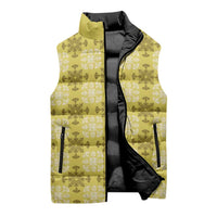 Yellow Hawaiian Quilt Sleeveless Puffer Jacket Hawaii Pineapple Monstera Palaka Motifs - Polynesian Pride