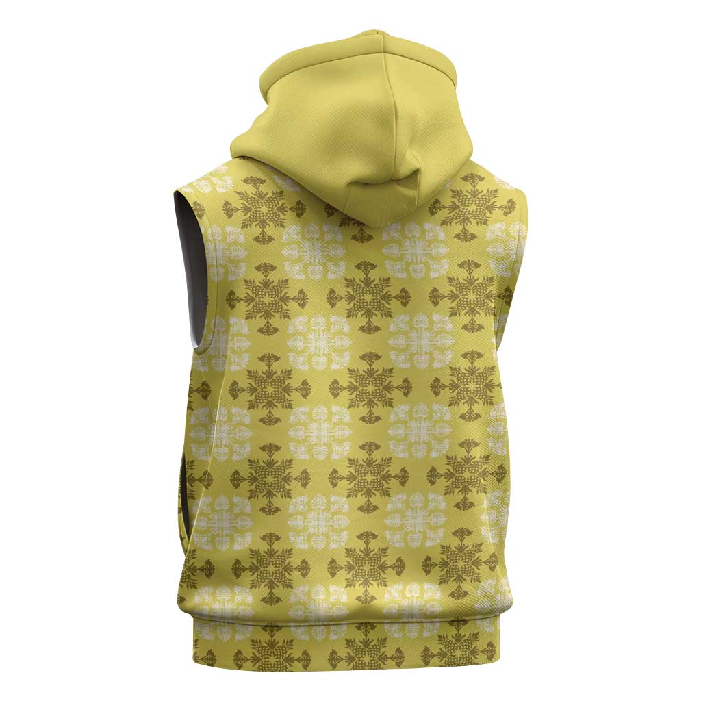 Yellow Hawaiian Quilt Sleeveless Zip Hoodie Hawaii Pineapple Monstera Palaka Motifs LT14 - Polynesian Pride